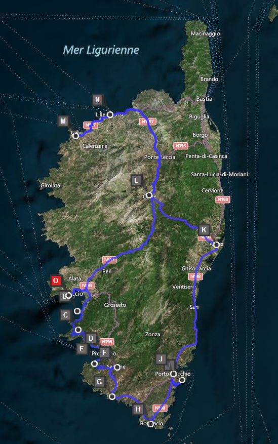 Corse 2014 - Carte itinéraire